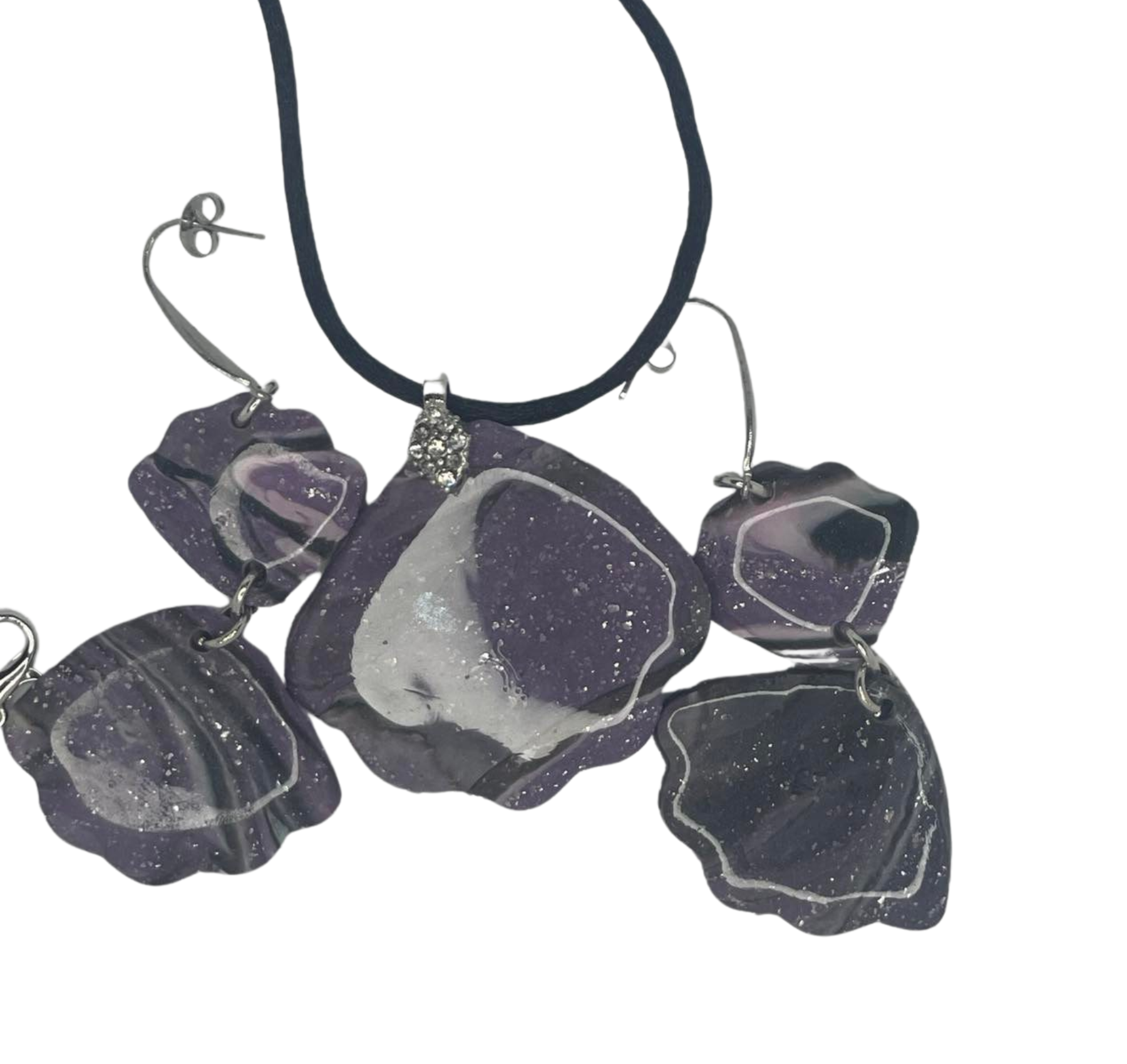 Purple and Black Polymer Clay Shell Necklace and Earrings –  southernsistadesigns